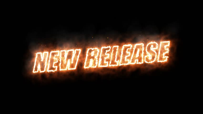 New Release Announcement – Text animation made with fire effect with embers and smoke on a black background. Useful for product launches, movie releases, or new content. Intro and outro animation.