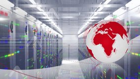 Data processing animation over server room with globe and network connections. Technology, networks, digital, global, connectivity - Powered by Shutterstock - Get 15% off with code: PIKWIZARD15