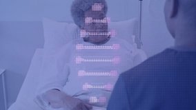 DNA sequencing animation over elderly patient in hospital bed with healthcare worker. technology, nurse, genetics, medical - Powered by Shutterstock - Get 15% off with code: PIKWIZARD15