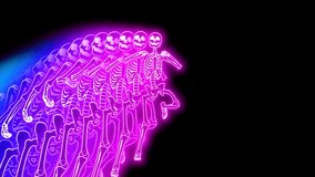 Seamless animation of a dancing skeleton with echo effect. Funny halloween background with neon fluorescent effect for parties and events. - Powered by Shutterstock - Get 15% off with code: PIKWIZARD15