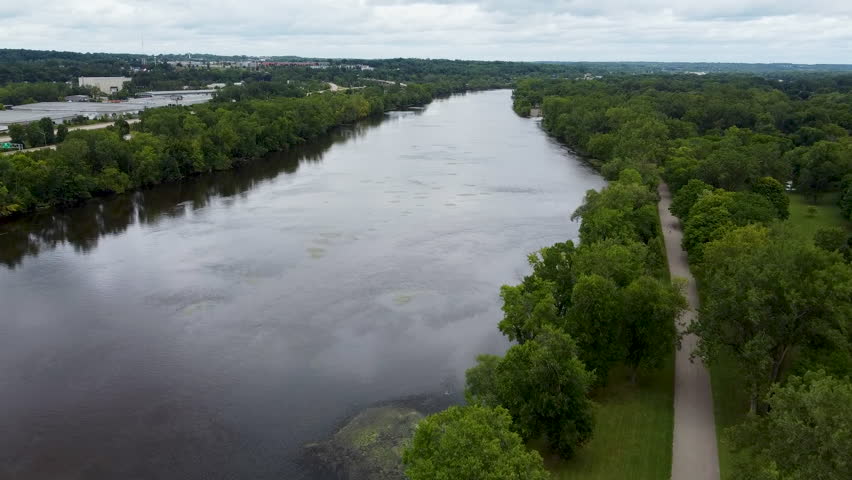 Grand Rapids Michigan Grand River aerial drone footage at Riverside Park
