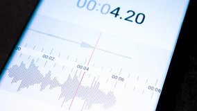 Voice recorder on a smartphone. Voice recording wave on the screen of a smartphone. Recording sounds on a smartphone. Voice recorder noise level wave,animation - Powered by Shutterstock - Get 15% off with code: PIKWIZARD15