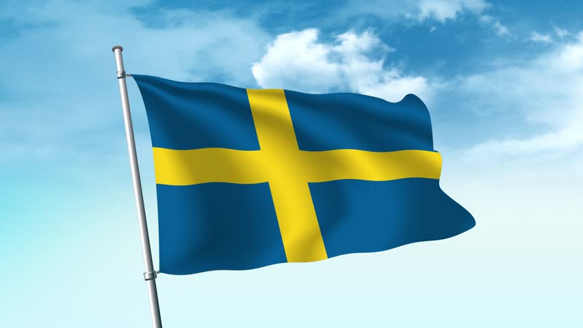 Sweden flag realistic waving in the wind, for Independence Day or Anthem (Perfect Loop).