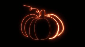 Neon halloween pumpkin. Autumn vegetable. One line continuous drawing. Isolated on Black Background. Trick or Treat. Neon orange luminous sign. Line art. Happy Halloween day. Jack-o-lantern. Glowing.
 - Powered by Shutterstock - Get 15% off with code: PIKWIZARD15
