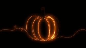Neon halloween pumpkin. Autumn vegetable. One line continuous drawing. Isolated on Black Background. Trick or Treat. Neon orange luminous sign. Line art. Happy Halloween day. Jack-o-lantern. Glowing.
 - Powered by Shutterstock - Get 15% off with code: PIKWIZARD15
