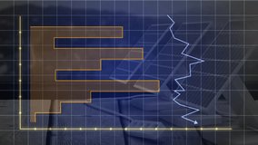 Bar and line graph animation over solar panels and financial data. Renewable, energy, analytics, infographic, investment, growth - Powered by Shutterstock - Get 15% off with code: PIKWIZARD15