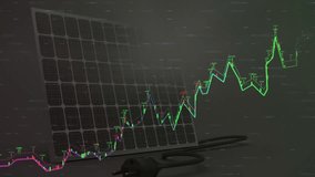Solar panel with power plug and financial data chart animation. Renewable, energy, solar power, technology, investment, sustainability - Powered by Shutterstock - Get 15% off with code: PIKWIZARD15