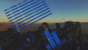 Data visualization animation over aerial view of landscape with mountains. Technology, innovation, analytics, mapping, scenic, geolocation - Powered by Shutterstock - Get 15% off with code: PIKWIZARD15