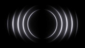 Bright white neon sound waves seamless motion. Radio wave signal, radar, and searching visualization. Neon glowing audio waveform,  radial music, and sound waves. Neon radial pulsating lights. 4k loop - Powered by Shutterstock - Get 15% off with code: PIKWIZARD15