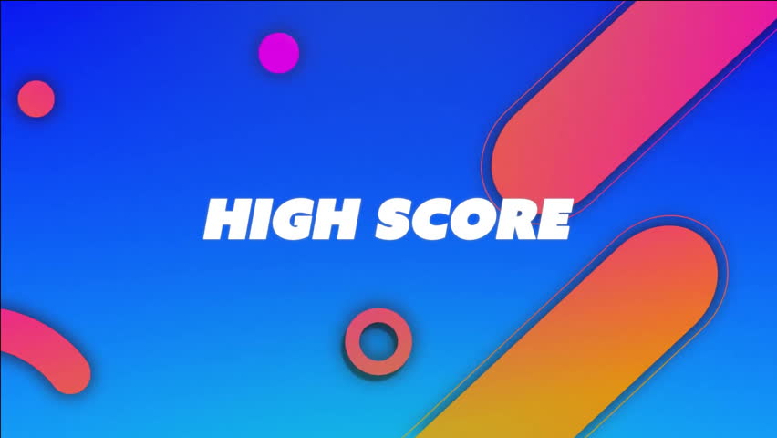 High score text animation over colorful geometric shapes on blue background. digital, vibrant, modern, abstract, design, graphic - Powered by Shutterstock - Get 15% off with code: PIKWIZARD15