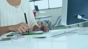 Animation of financial data processing over biracial businesswoman using tablet in office. Global business, finances, computing and digital interface concept digitally generated video. - Powered by Shutterstock - Get 15% off with code: PIKWIZARD15