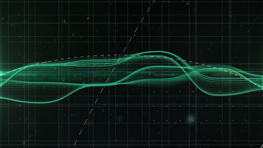 Green wave animation over mathematical equations and scientific formulas. Science, technology, mathematics, abstract, futuristic, motion