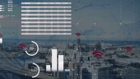Data analytics and network connectivity animation over urban cityscape. Technology, digital, visualization, futuristic, innovation, smart city - Powered by Shutterstock - Get 15% off with code: PIKWIZARD15