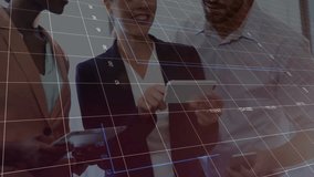 Financial data processing animation over diverse business people discussing in office. finance, teamwork, data analysis, corporate, diversity, collaboration - Powered by Shutterstock - Get 15% off with code: PIKWIZARD15