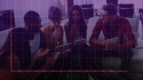 Analyzing data points animation over diverse group of people collaborating with tablets. Collaboration, teamwork, data analysis, technology, innovation, diversity - Powered by Shutterstock - Get 15% off with code: PIKWIZARD15