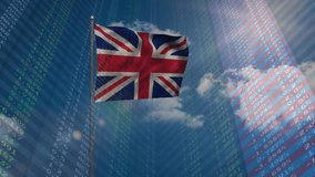 British flag waving over stock market data animation. Finance, investment, stock exchange, economy, trading, United Kingdom - Powered by Shutterstock - Get 15% off with code: PIKWIZARD15