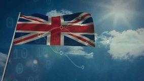 British flag waving over digital binary code and data connections animation. Technology, network, Great Britain, cybersecurity, communication, futuristic - Powered by Shutterstock - Get 15% off with code: PIKWIZARD15