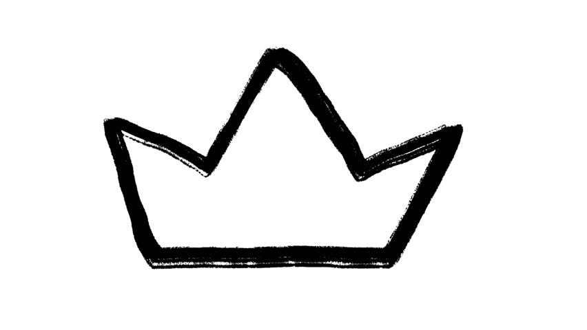 Hand drawn crown shape in sketch doodle style. Set 2d cartoon animation in color, white and black version.