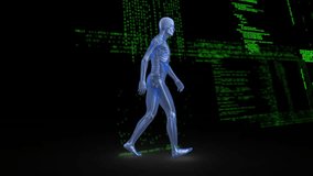 Human skeleton walking animation over green digital matrix background. Futuristic, technology, sci-fi, data, cyber, virtual - Powered by Shutterstock - Get 15% off with code: PIKWIZARD15