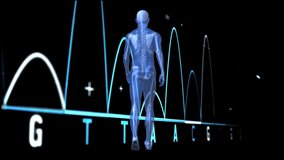 Human anatomy with spine and lactate text animation over fluctuating graph lines. Healthcare, medical, biology, human body, data, technology - Powered by Shutterstock - Get 15% off with code: PIKWIZARD15