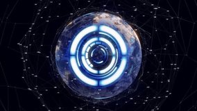 Digital interface animation over Earth with network connections in space. Technology, digital network, global connections, communication, data, futuristic - Powered by Shutterstock - Get 15% off with code: PIKWIZARD15