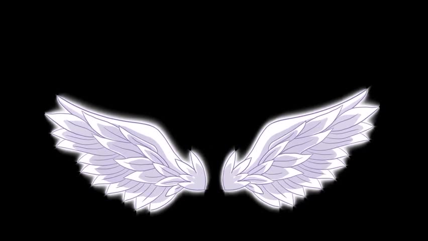 neon glow angel wings on black background