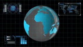 Futuristic data processing animation over digital globe with various interface elements. Technology, innovation, analytics, global, cyber, virtual - Powered by Shutterstock - Get 15% off with code: PIKWIZARD15