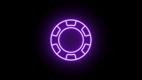 Neon poker chip animation, uniform rotation with color blink. Glowing neon 3D casino chip icon, looped spin. Poker playroom, game token, playing chip, gambling, casino club, lucky bet. 3 colors - Powered by Shutterstock - Get 15% off with code: PIKWIZARD15