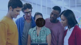 Network connectivity and data sharing animation over diverse group using tablet. Technology, communication, collaboration, teamwork, virtual, interaction - Powered by Shutterstock - Get 15% off with code: PIKWIZARD15