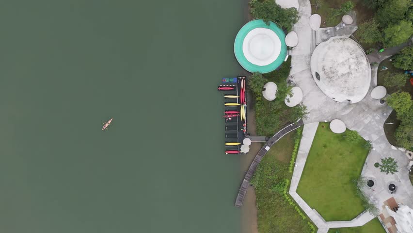 Aerial photography of kayaking in the lake