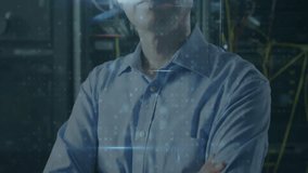 Warning text animation over man in server room with cables and equipment. Technology, cybersecurity, data, network, system, alert - Powered by Shutterstock - Get 15% off with code: PIKWIZARD15