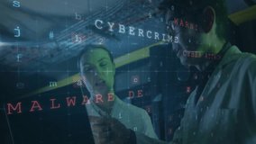 Cybersecurity threat detection animation over professionals analyzing data on screen. analysis, technology, network, protection, monitoring, digital - Powered by Shutterstock - Get 15% off with code: PIKWIZARD15