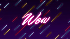 Wow text animation with colorful diagonal lines on dark background. vibrant, dynamic, neon, bright, abstract, motion - Powered by Shutterstock - Get 15% off with code: PIKWIZARD15