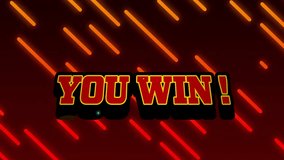 You win! text animation over red and orange diagonal lines. Celebration, winning, victory, success, achievement, excitement - Powered by Shutterstock - Get 15% off with code: PIKWIZARD15