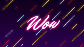 Wow text animation with colorful diagonal lines on dark background. vibrant, dynamic, neon, bright, abstract, motion - Powered by Shutterstock - Get 15% off with code: PIKWIZARD15