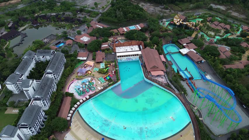 Malaysia, aerial view of Adventure Waterpark Desaru Coast.