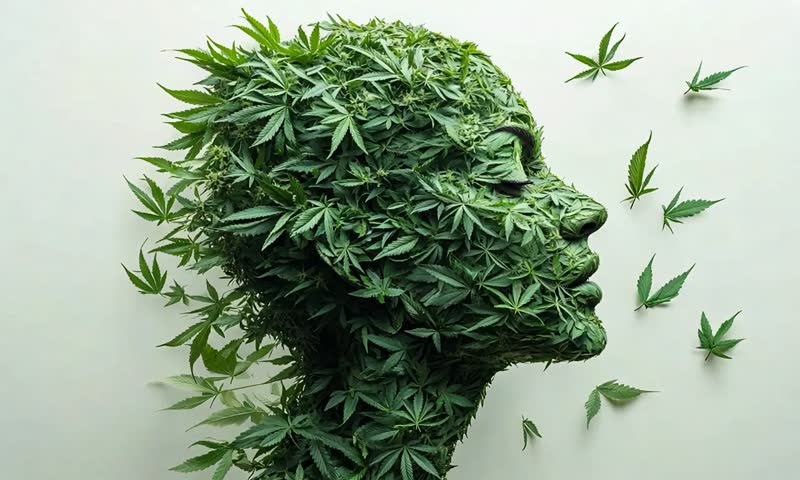 face shape covered in green leaves