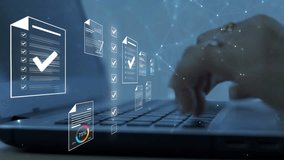 Document management concept, Businesswomen check electronic documents on digital documents on virtual screen Document Management System and process automation to efficiently document paperless operate - Powered by Shutterstock - Get 15% off with code: PIKWIZARD15