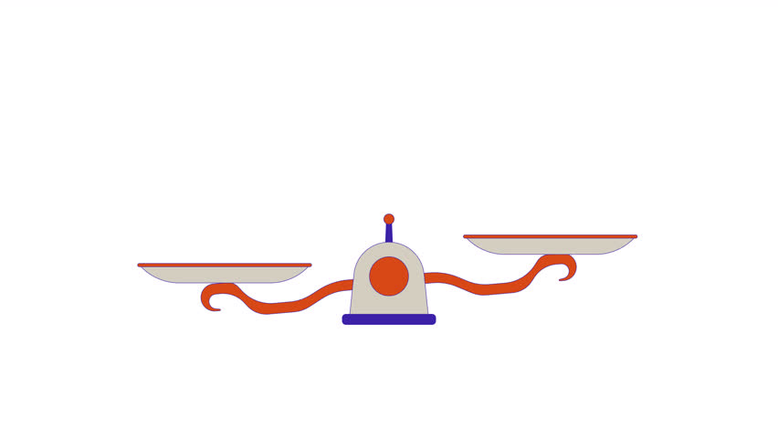 Balance scales line 2D object animation. Judge righteousness. Legal system. Measure comparison flat color cartoon 4K video, alpha channel. Equality equilibrium animated item on white background