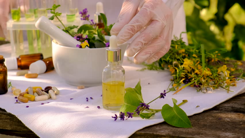 alternative medicine medicinal herbs. Selective focus.