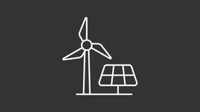 Green energy white line animation. Animated windmill and solar panel icon. Sustainability. Green energy. Isolated illustration on dark background. Transition alpha video. Motion graphic - Powered by Shutterstock - Get 15% off with code: PIKWIZARD15