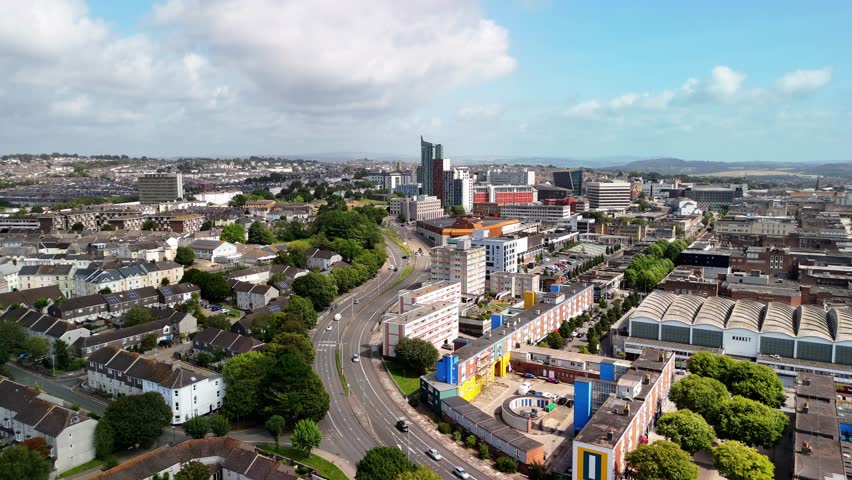 Plymouth, an aerial drone flight over the city