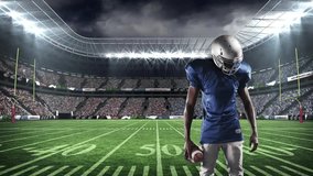 Animation of confetti falling over african american american football player in stadium. Sport, competition, winning and celebration concept digitally generated video. - Powered by Shutterstock - Get 15% off with code: PIKWIZARD15