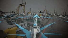 Animation of compass with innovation text over shipyard. Global shipping, connections, computing and data processing concept digitally generated video. - Powered by Shutterstock - Get 15% off with code: PIKWIZARD15