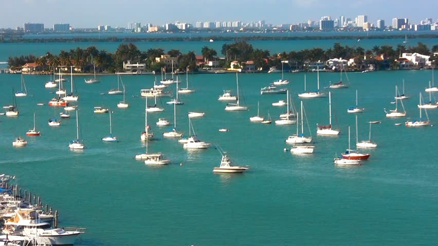 Boats along Miami port, aerial view