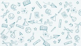 Education school outline line doodle cartoon icon on white sheet of paper from notebook into cell. Loop animation background. - Powered by Shutterstock - Get 15% off with code: PIKWIZARD15