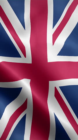 United Kingdom flag waving animation, vertical flag, seamless loop animated, official colors (portrait).