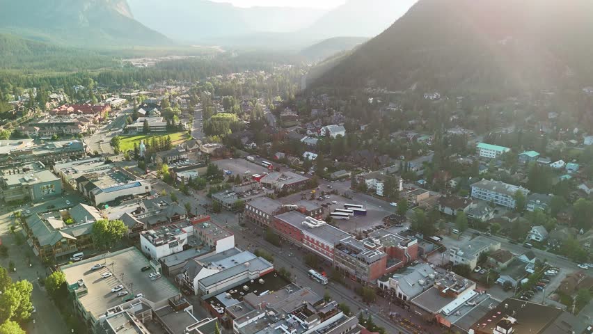 Aerial view of Banff Town on a beautiful summer day. Alberta - Canada