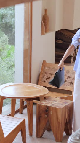 Asian woman dressed simply and happily