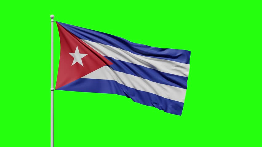 National flag of Cuba waving in the wind against green screen background. Bright and colorful concept for travel and tourism. 3D render